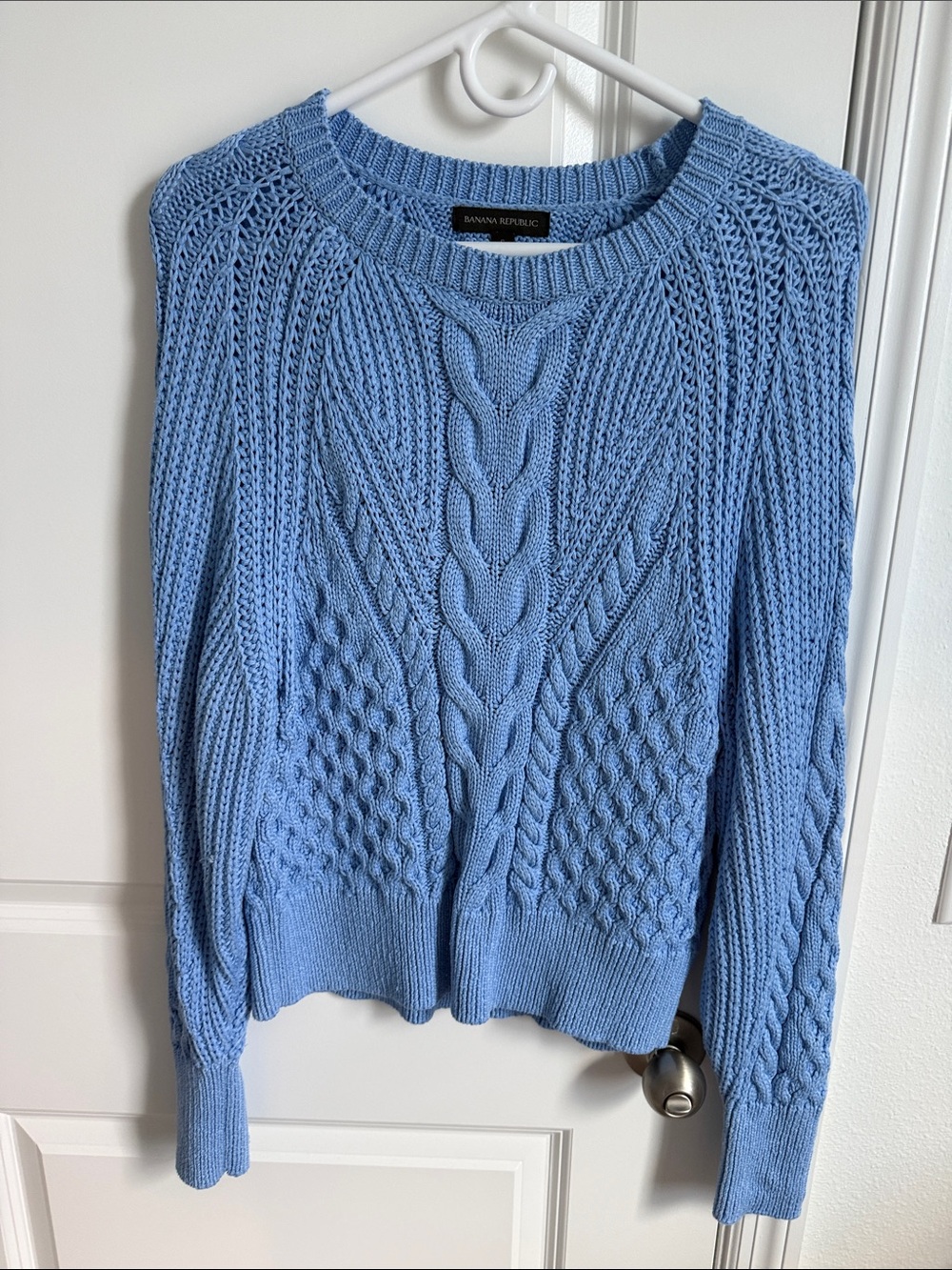 Banana Republic Light Blue Cable-Knit Crewneck Sweater